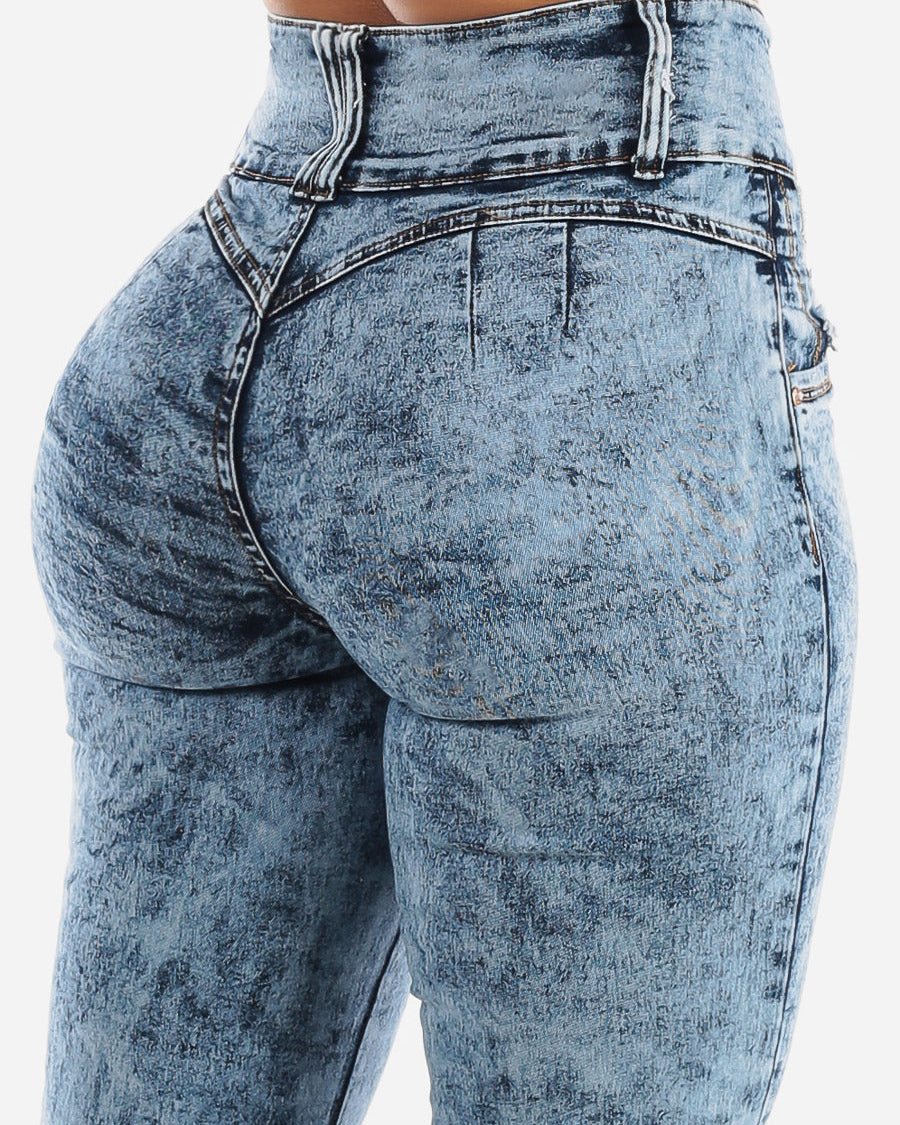 Butt Lift Marble Wash Levanta Cola Skinny Jeans