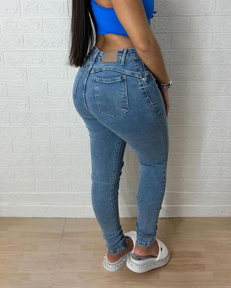 High Waist Skinny Ripped Slim Jeans