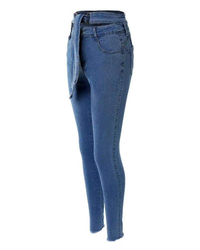 High Waist Lace Up Skinny Jeans - Wishe