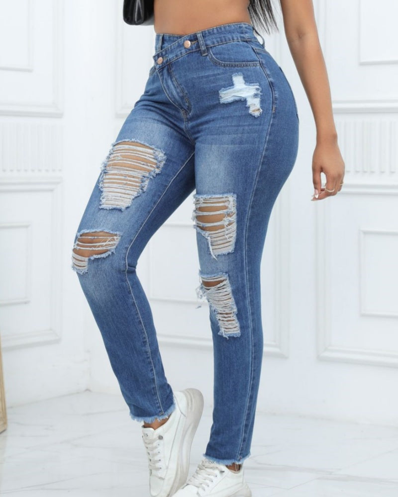 Ripped high waist skinny jeans