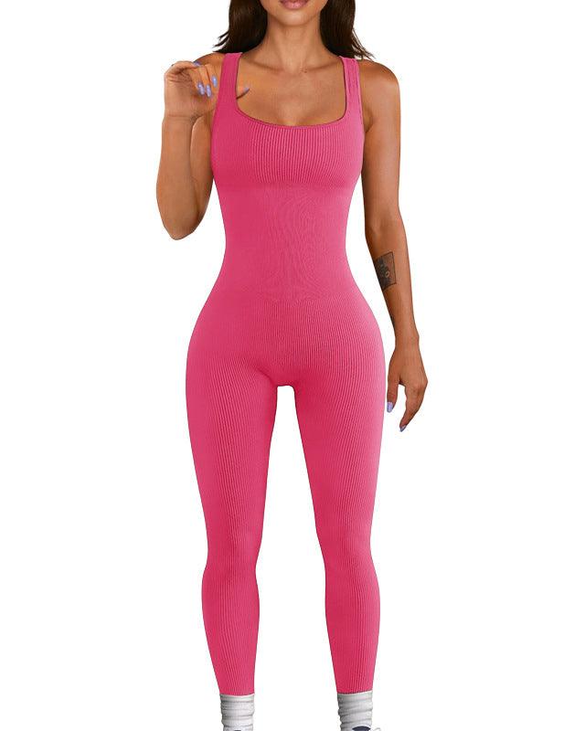 Seamless Ribbed Tank Padded Snatched Jumpsuit - Wishe