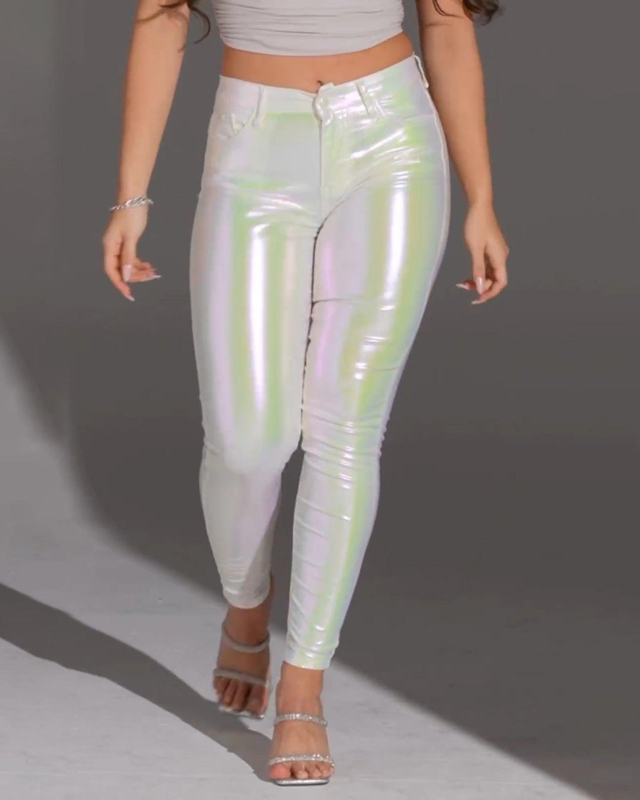 Skinny Metallic White Pant