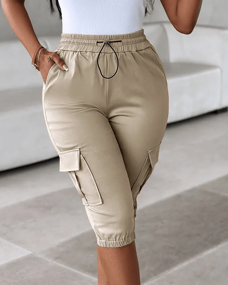 Side Pockets Drawstring Waist Cropped Cargo Pants