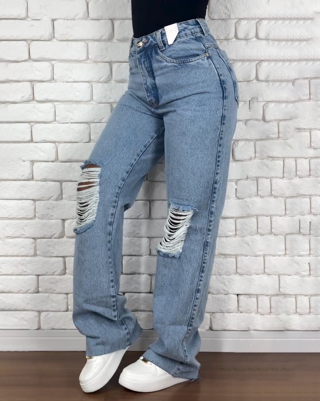 Calça Jeans Wide Leg Ripped