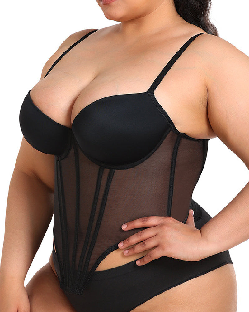 Women's Sexy Mesh Corset Top Overbust Underwire Camisole Boned Bustier