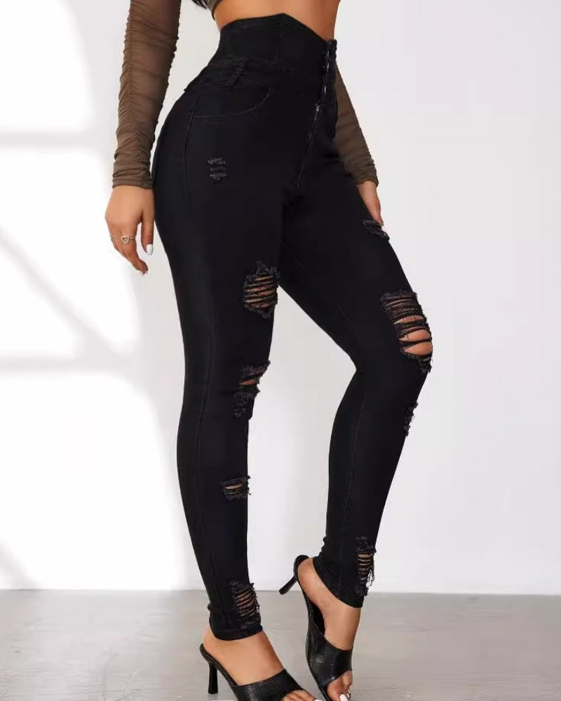 Women's high waist ripped jeans