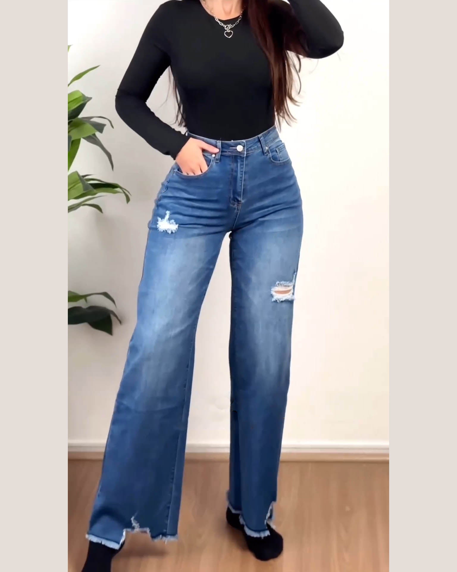 High Waist Wide Leg Trendy Jeans