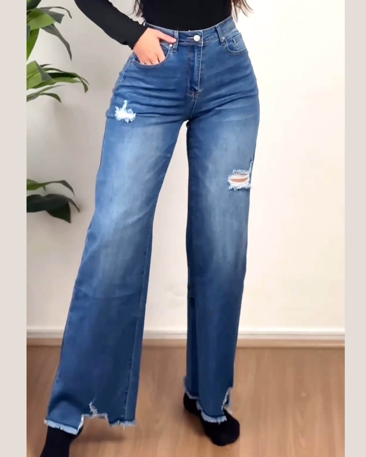 High Waist Wide Leg Trendy Jeans