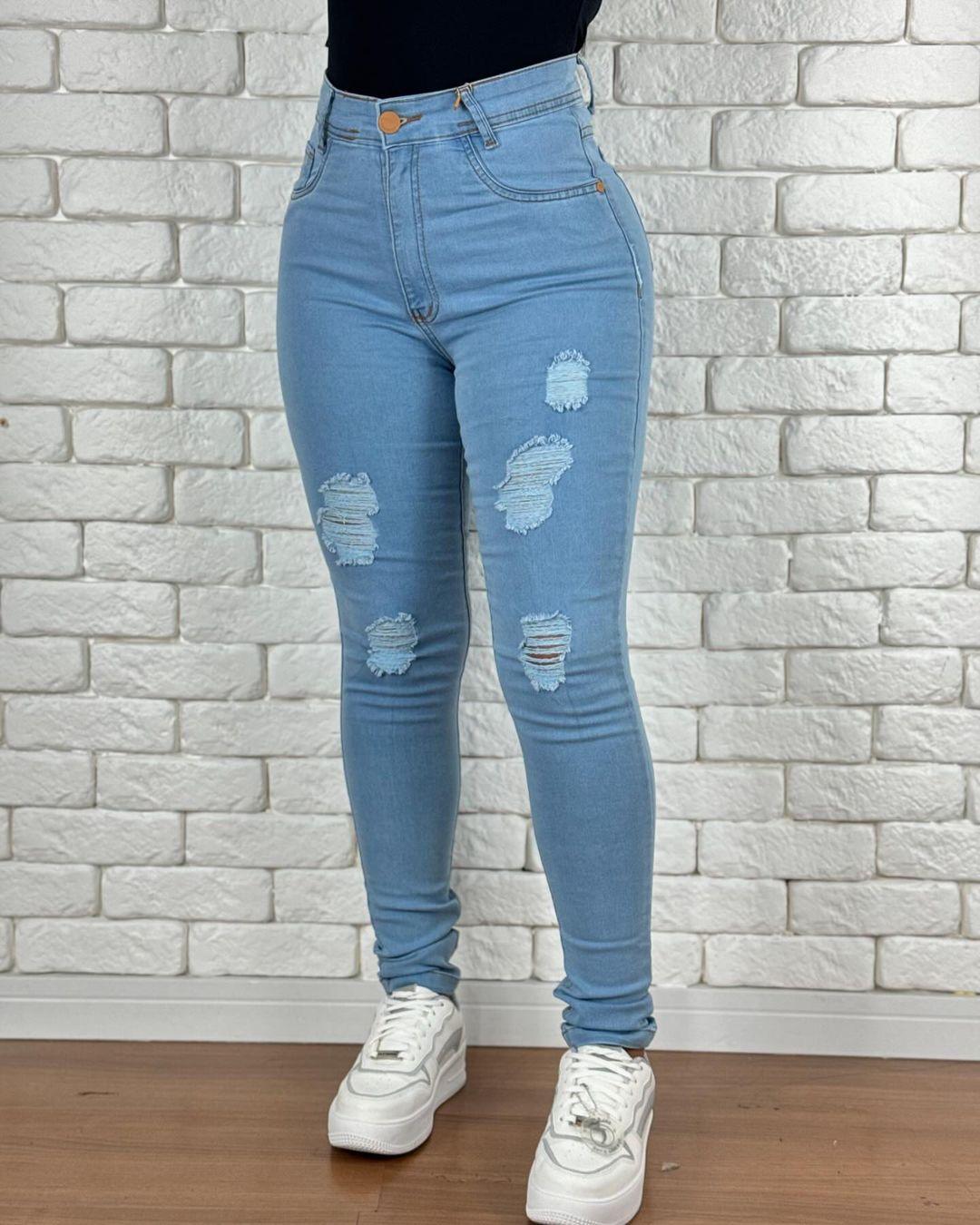 High Rise Skinny Ripped Booty Light Blue Jeans