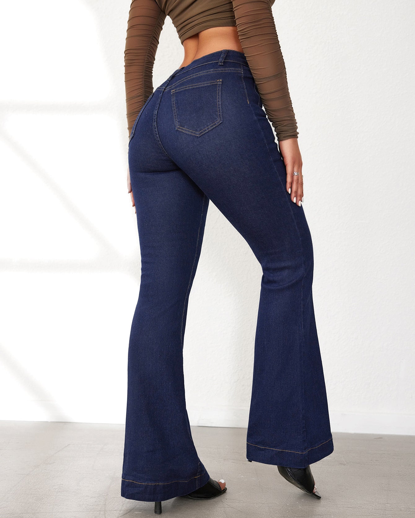 Buttoned-Breasted Slim-Fit Bootcut Jeans For Women High-Waisted Patchwork Trousers