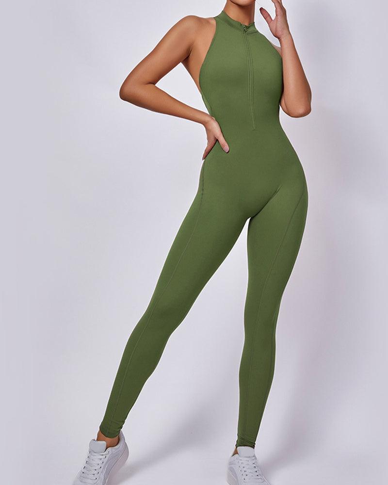 Zip Front Sleeveless Jumpsuit - Wishe