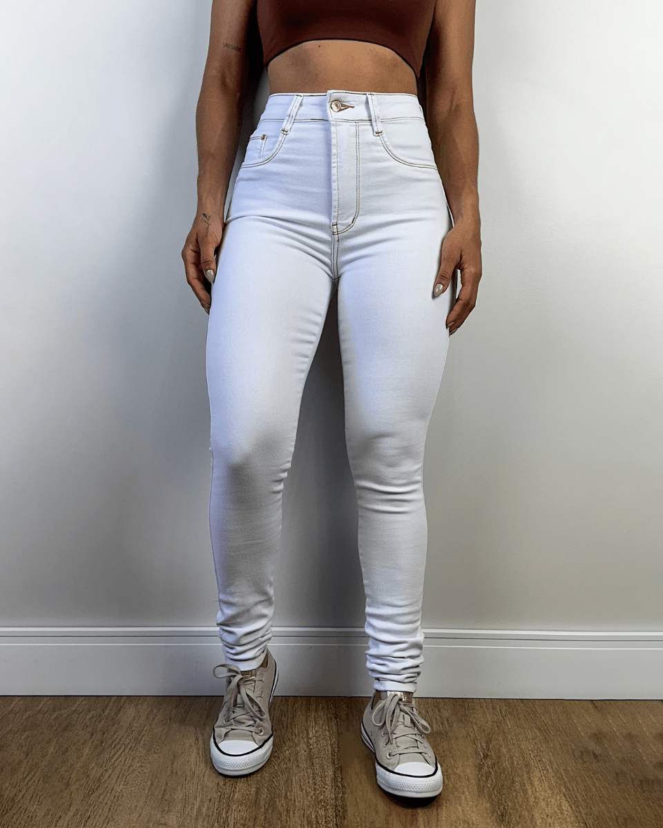 High Waist Skinny Cream White Butt Lift Jeans