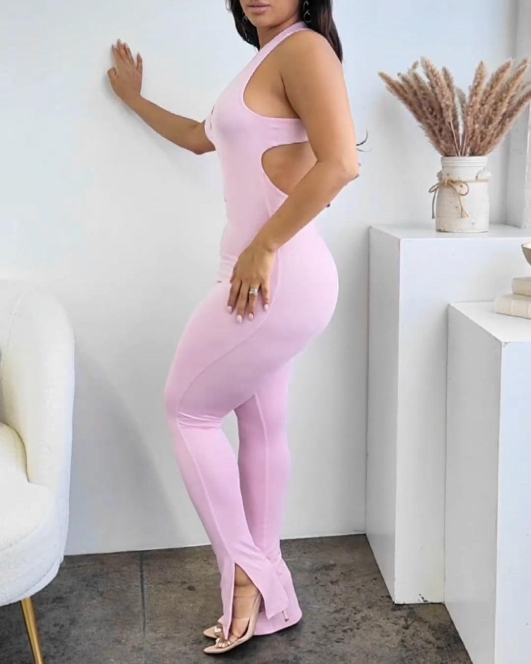 Pink Zipper Jumpsuit - Wishe