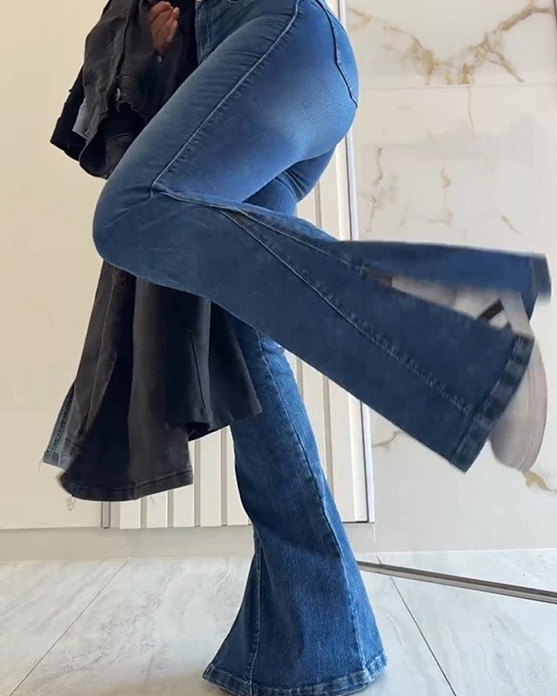 Flared Slit Floor-Length Jeans