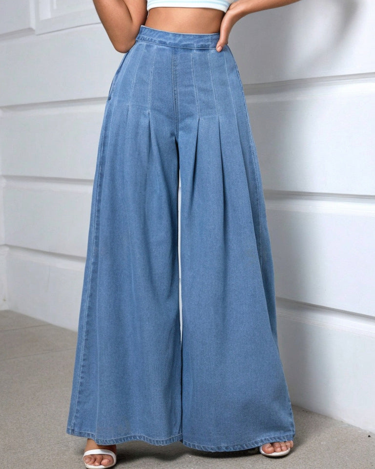 High Waist Straigt Leg Casual Demin Pant