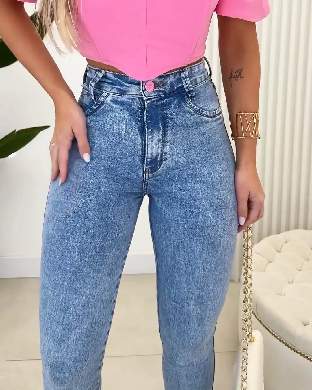 High Waist Girl’s Pink Button Skinny Jeans