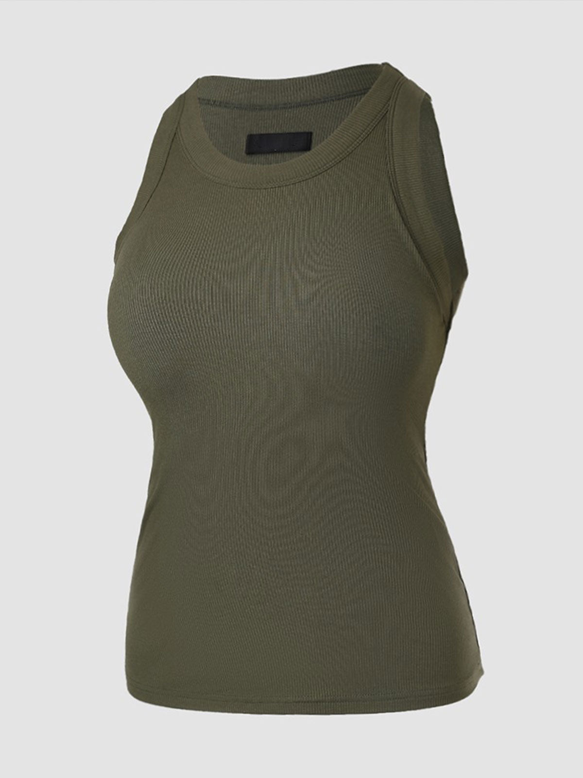 Round Neck Built-in Bra Ribbed Tank Top