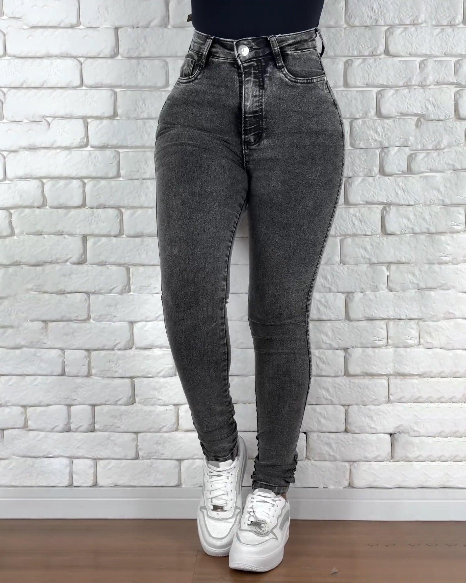 High Waist Grey Skinny Slim Jeans