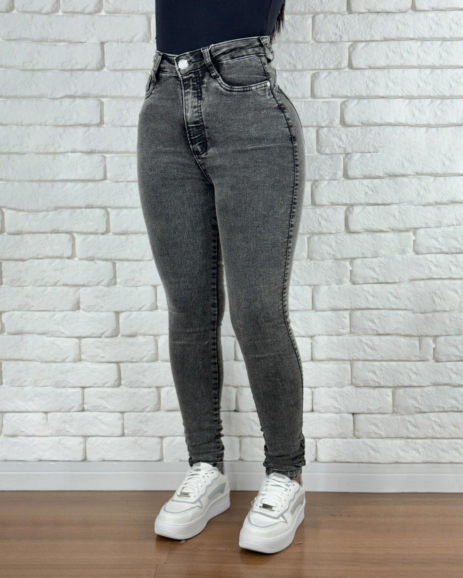 High Waist Grey Skinny Slim Jeans