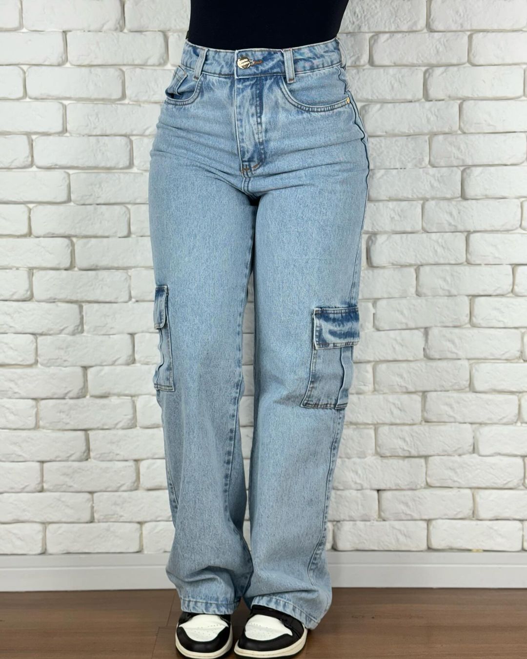 Calca High Waist Cargo Jeans