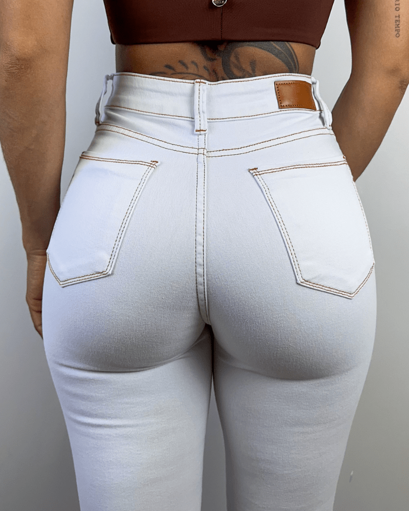 High Waist Skinny Cream White Butt Lift Jeans