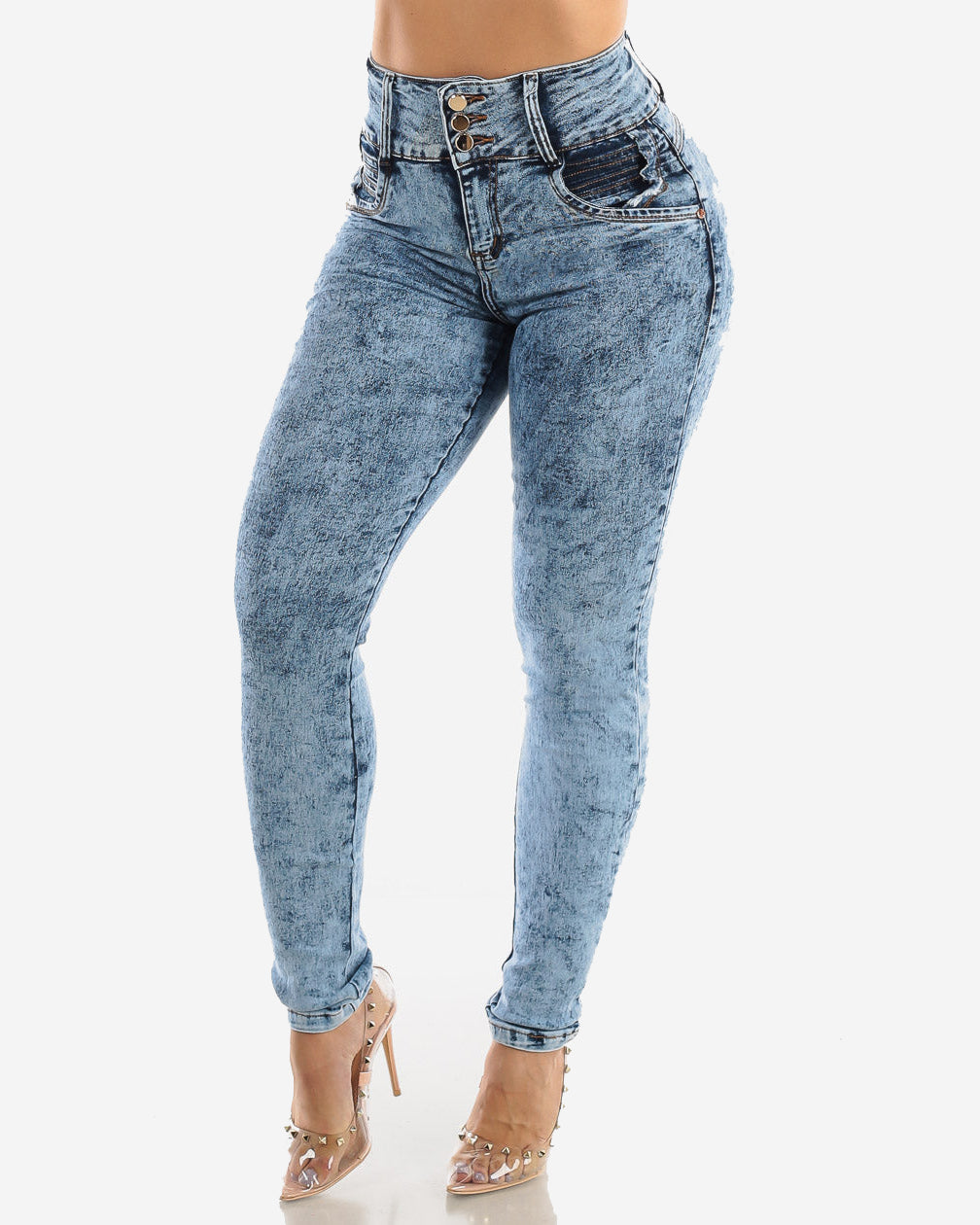 Butt Lift Marble Wash Levanta Cola Skinny Jeans