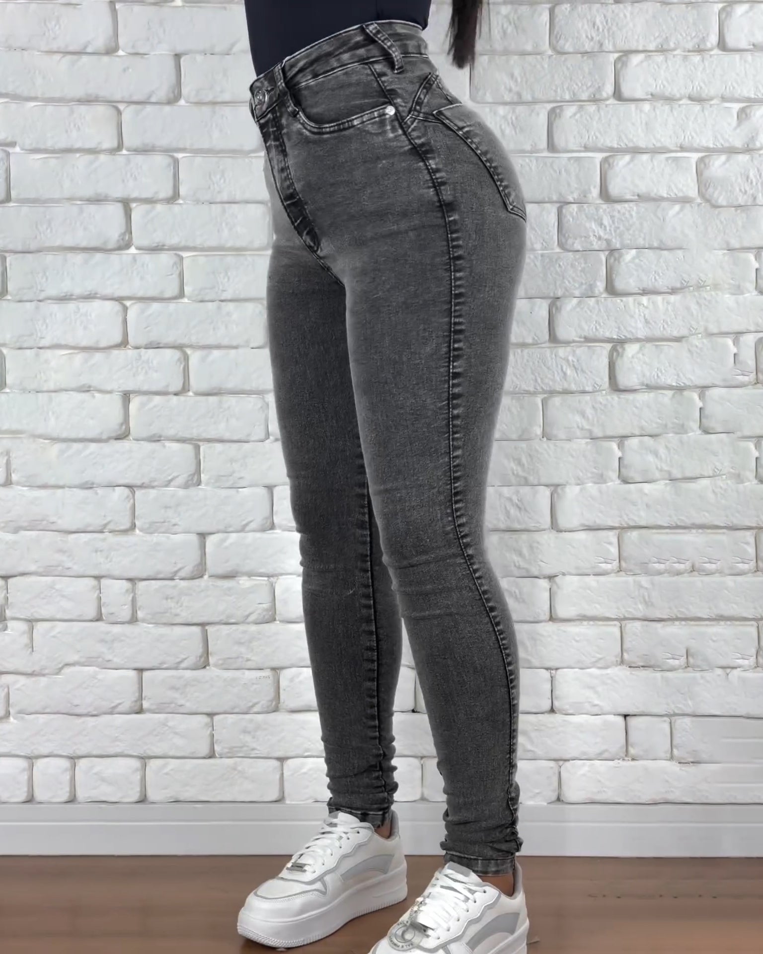 High Waist Grey Skinny Slim Jeans