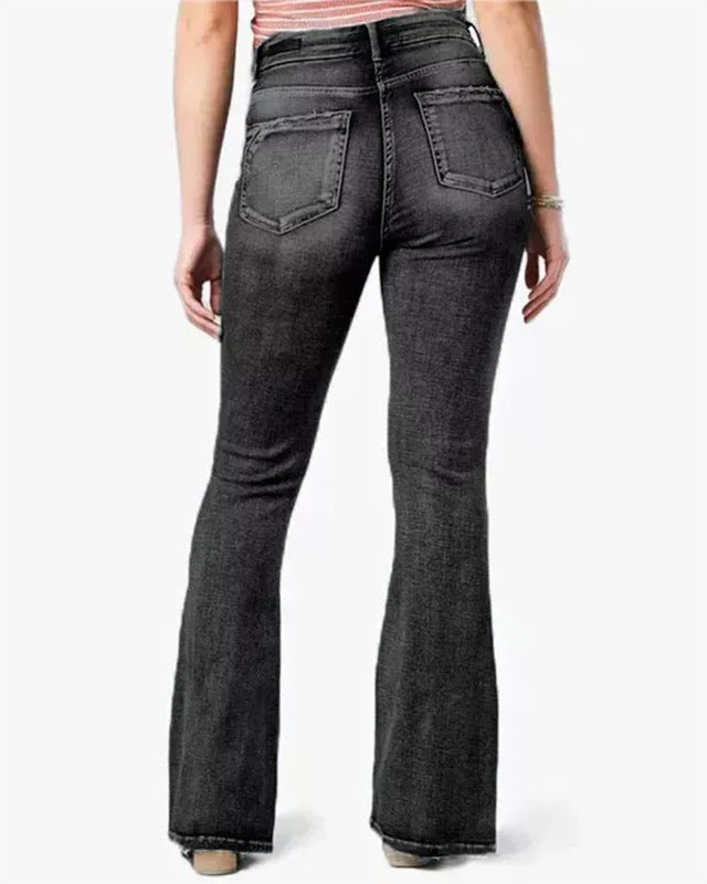 Vintage Side Button Mid-Rise Bootcut Jeans