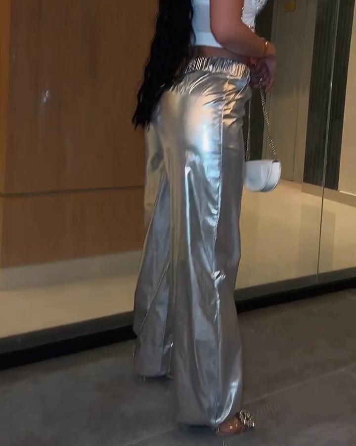 Silvery Wide-leg Fashion Pant - Wishe