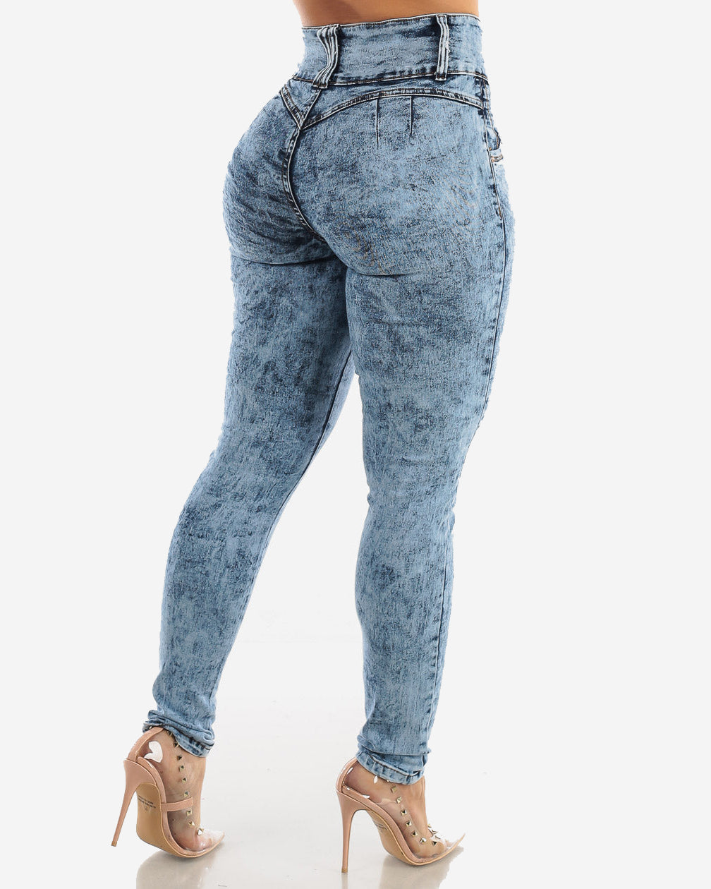 Butt Lift Marble Wash Levanta Cola Skinny Jeans