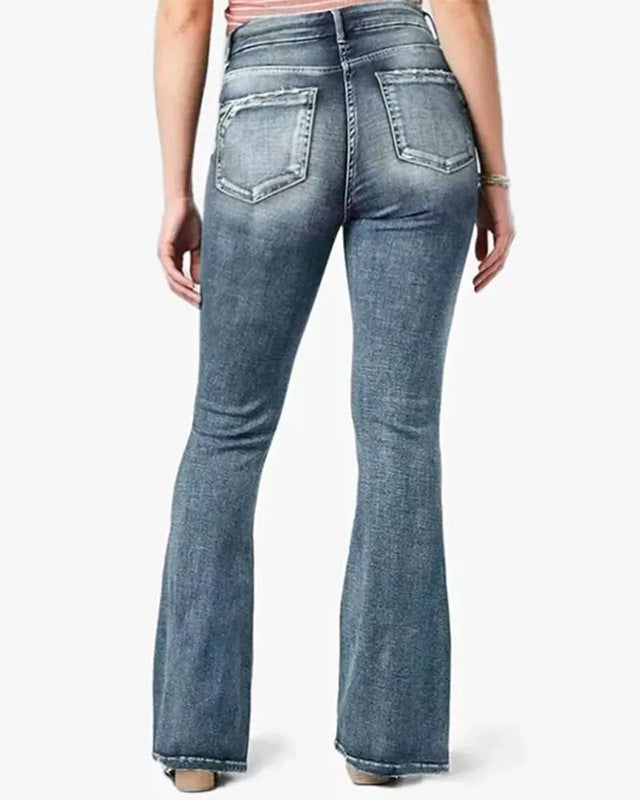 Vintage Side Button Mid-Rise Bootcut Jeans