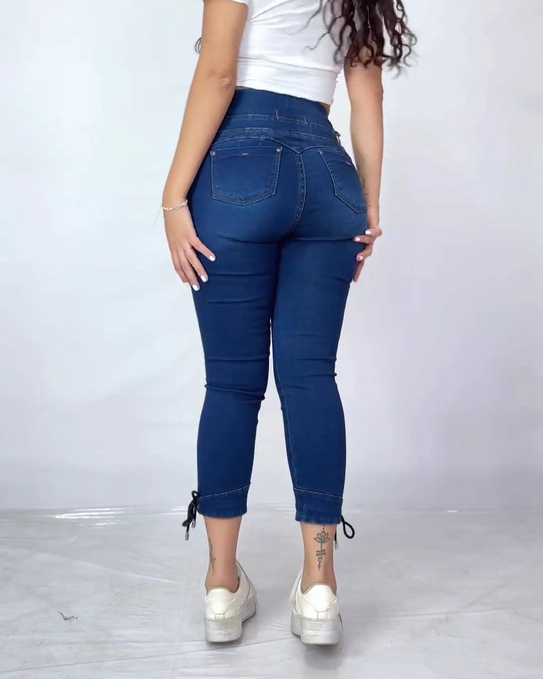 Elastic Waist Mid-Stretch High Waist Tight Jeans