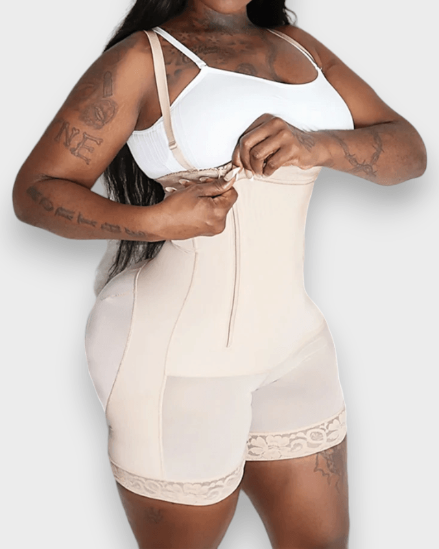 High-Compression Tummy-Shaping Side Zipper Strap Shapewear - Wishe