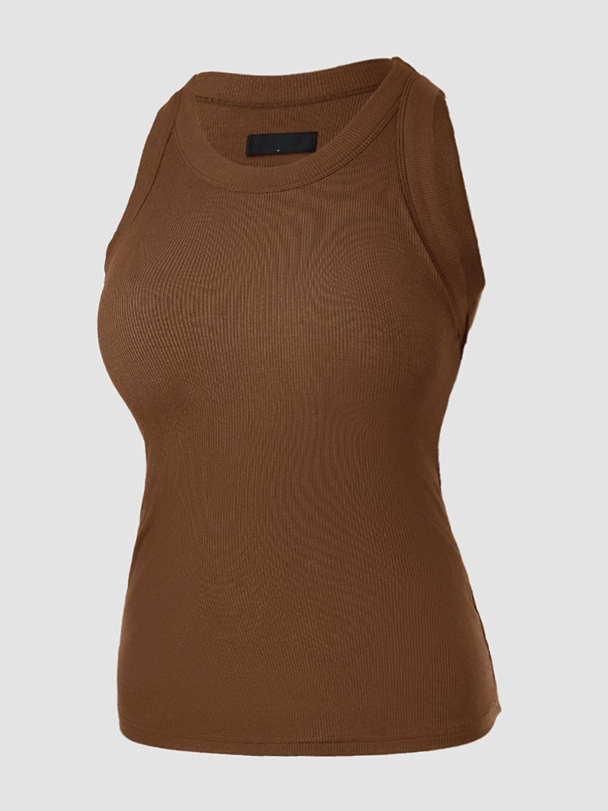 Round Neck Built-in Bra Ribbed Tank Top