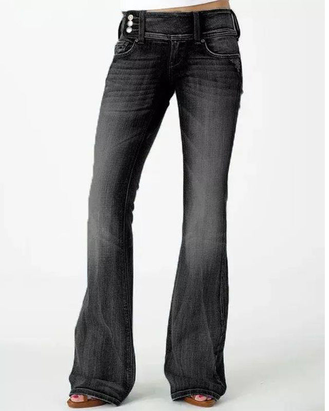 Vintage Side Button Mid-Rise Bootcut Jeans