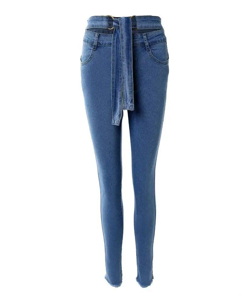 High Waist Lace Up Skinny Jeans - Wishe