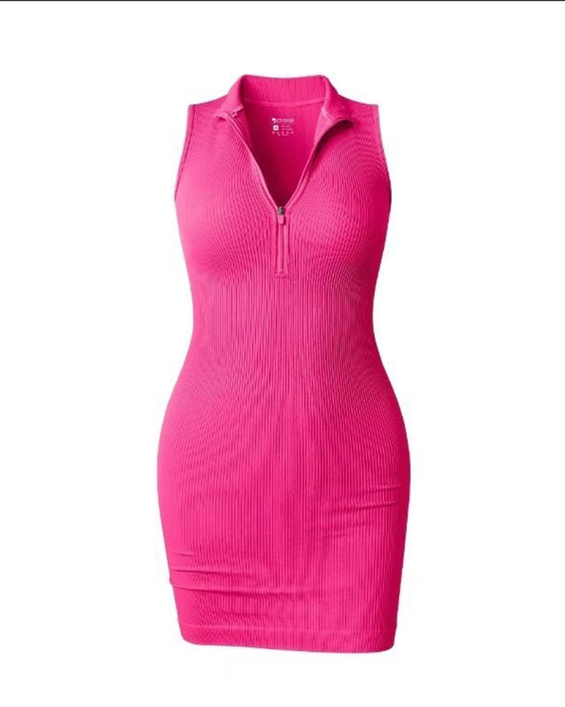 Ribbed Zipfront Sleeveless Bodycon Mini Dress