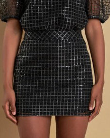 Sequined Plaid Fitted Mini Skirt