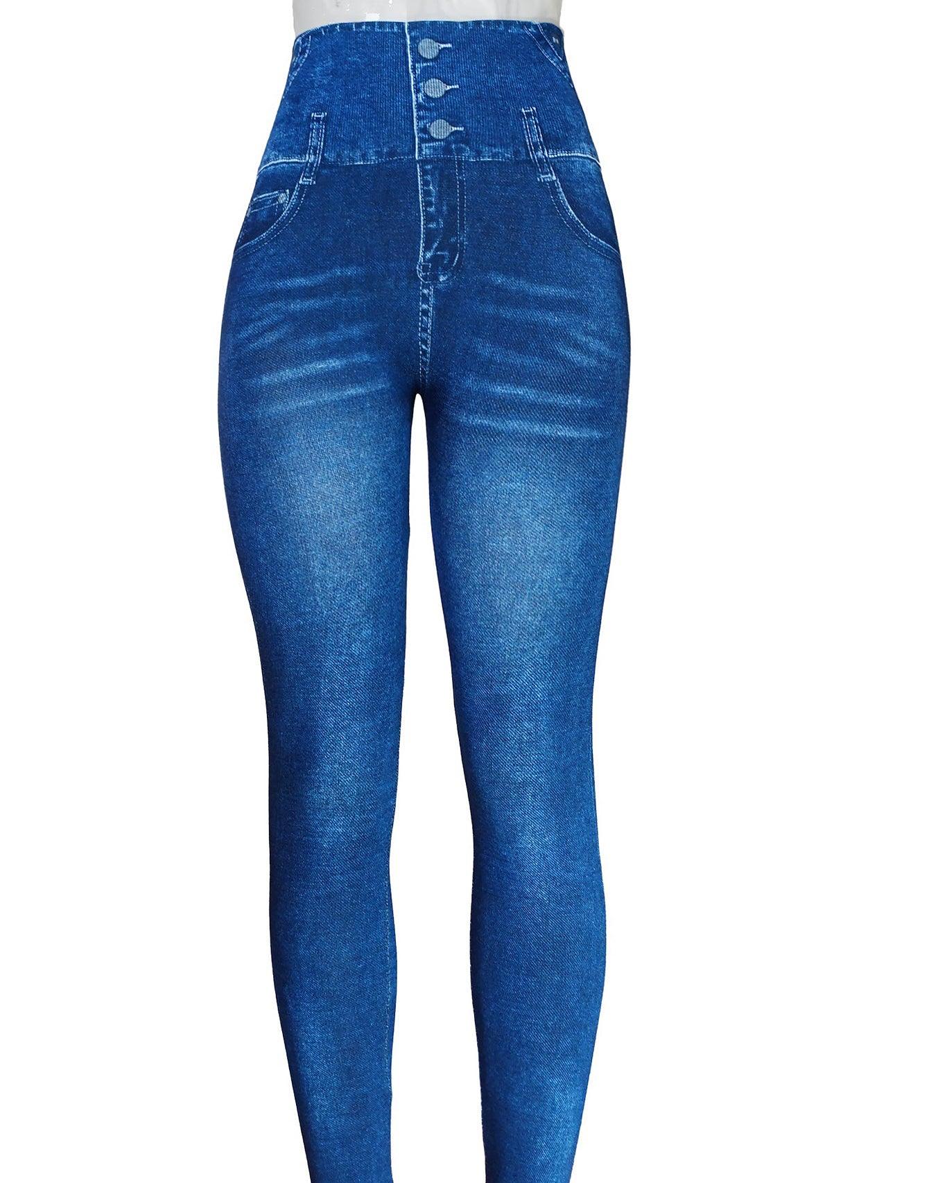 Blue "bella" Seamless Denim Scrunch Leggings Jeggings - Wishe