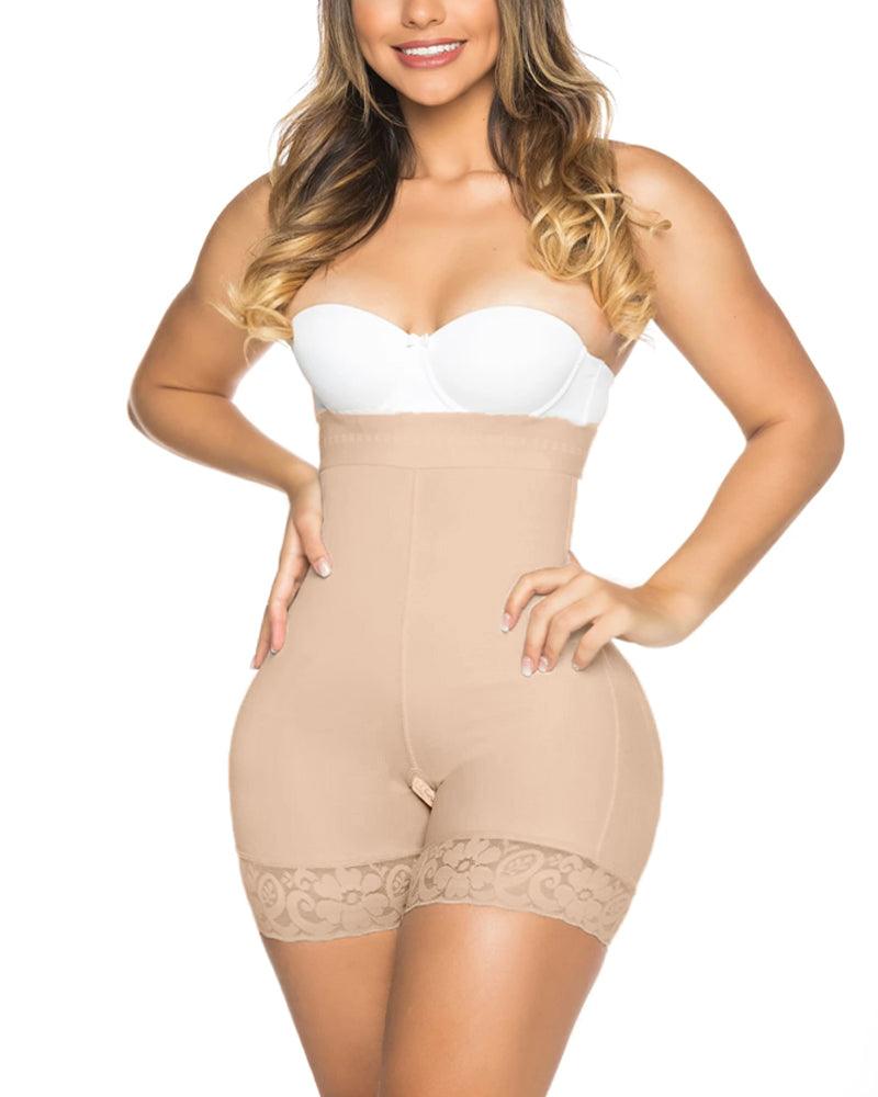 Butt Lifter Double Compression Shorts Tummy Control Shapewear Slimming Fajas Lace Body Shaper - Wishe