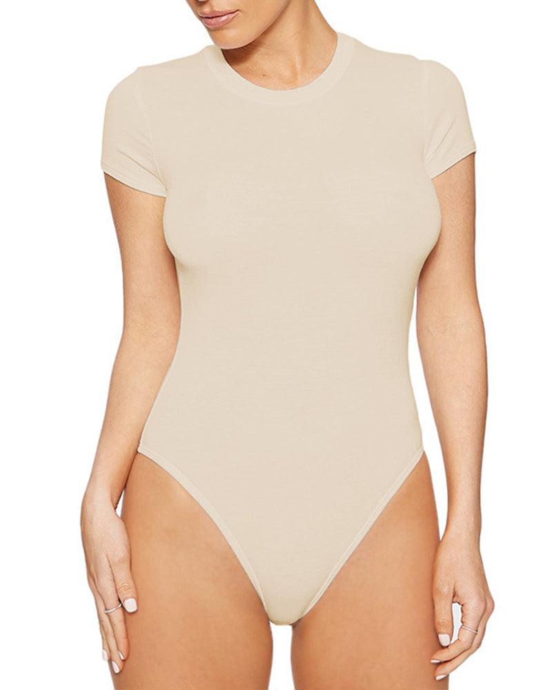 Round Neck Short Sleeve T-shirt Bodysuit - Wishe