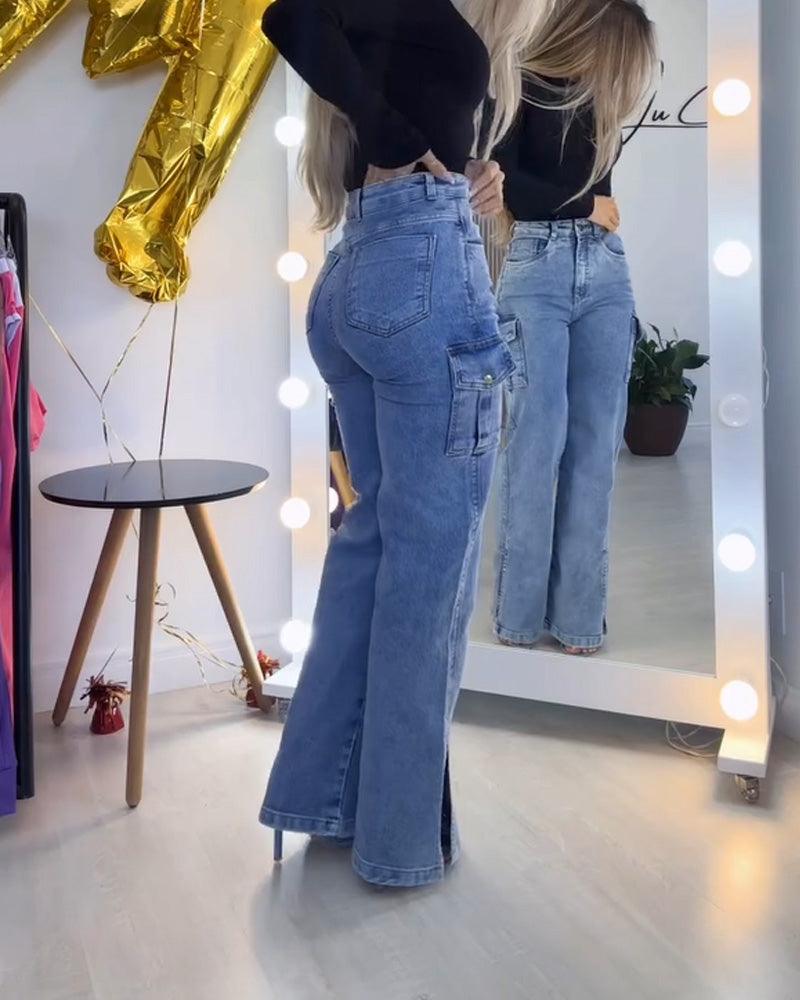 Work Style Jeans With Side Slits（Pre-Sale)