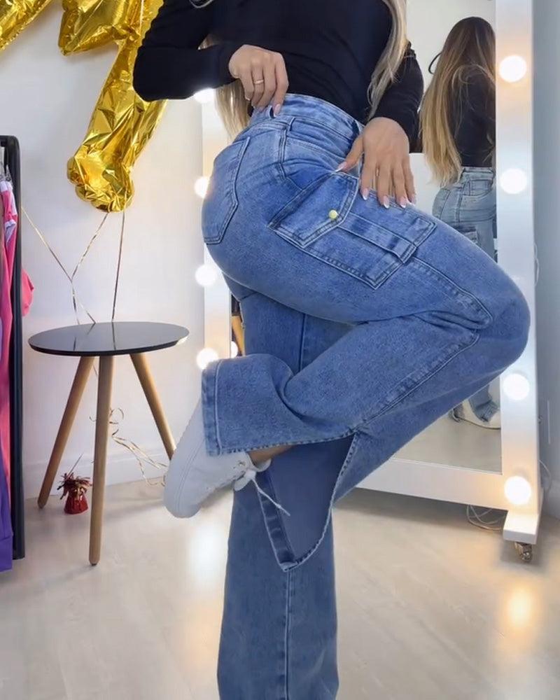 Work Style Jeans With Side Slits（Pre-Sale)