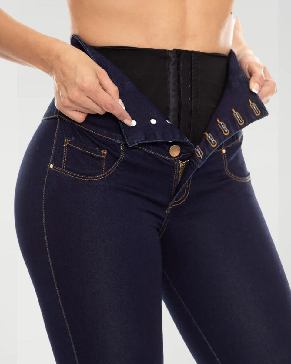 Womens Curvy High Waist Stretch Butt Lifting Skinny Colombian Jeans wathet  L 