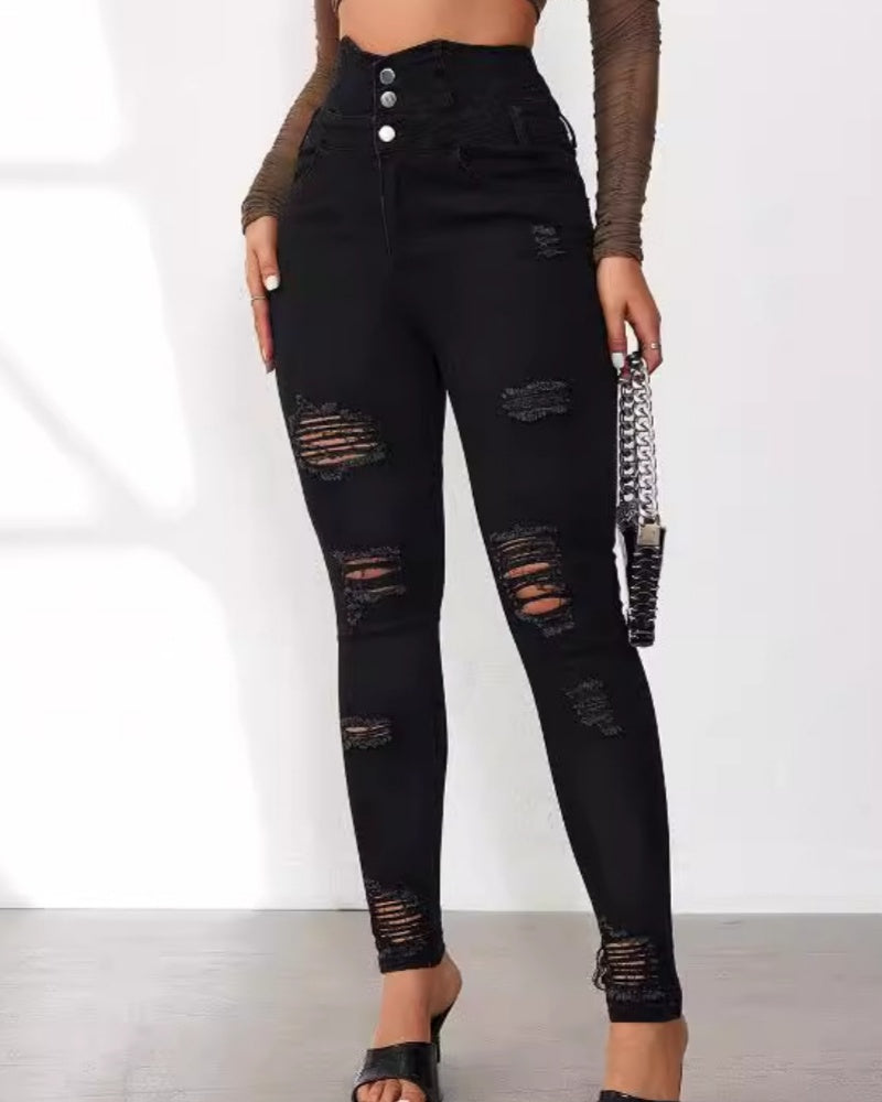 Women's high waist ripped jeans