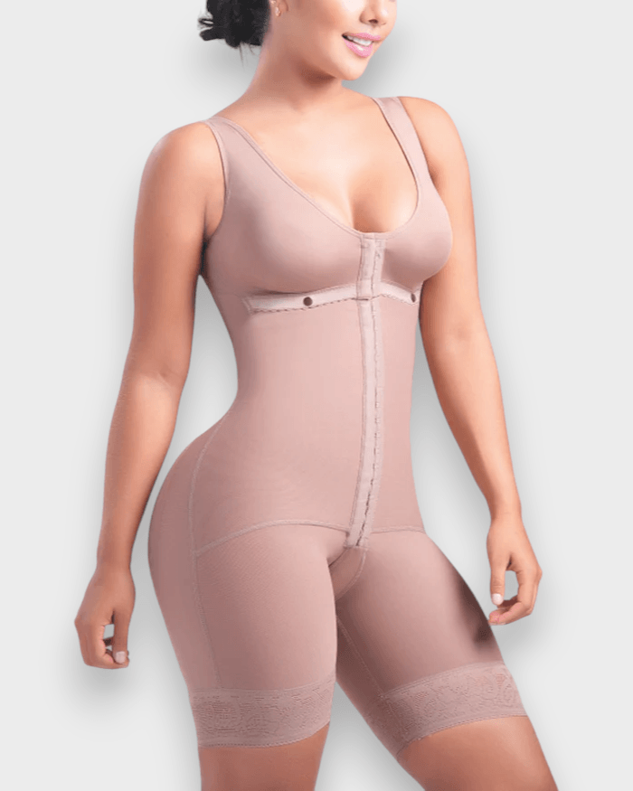 Women Bodysuit Front Closure Adjustable Tummy Control Shapewear Slimming Fajas Lace Body Shaper - Wishe