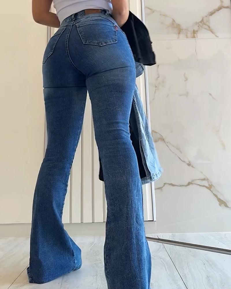 Flared Slit Floor-Length Jeans