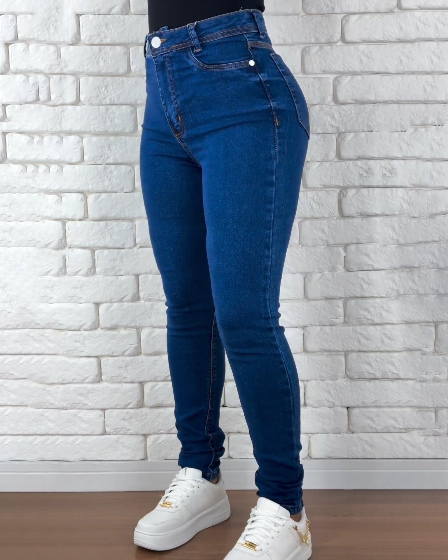 High Rise Deep Blue Skinny Jeans