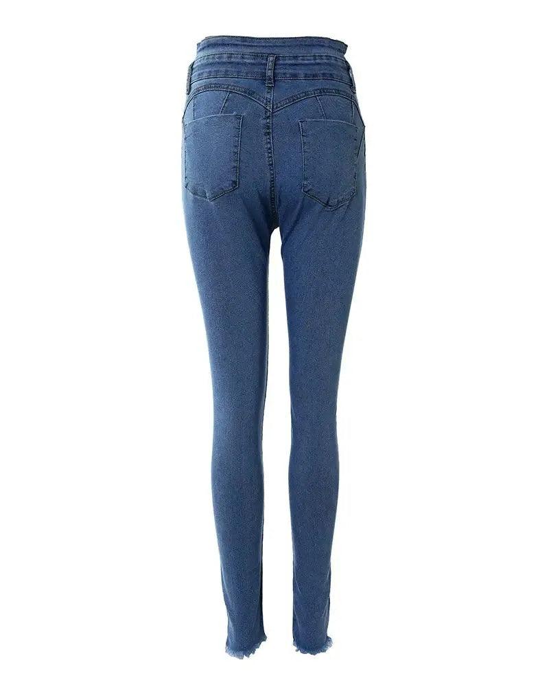 High Waist Lace Up Skinny Jeans - Wishe