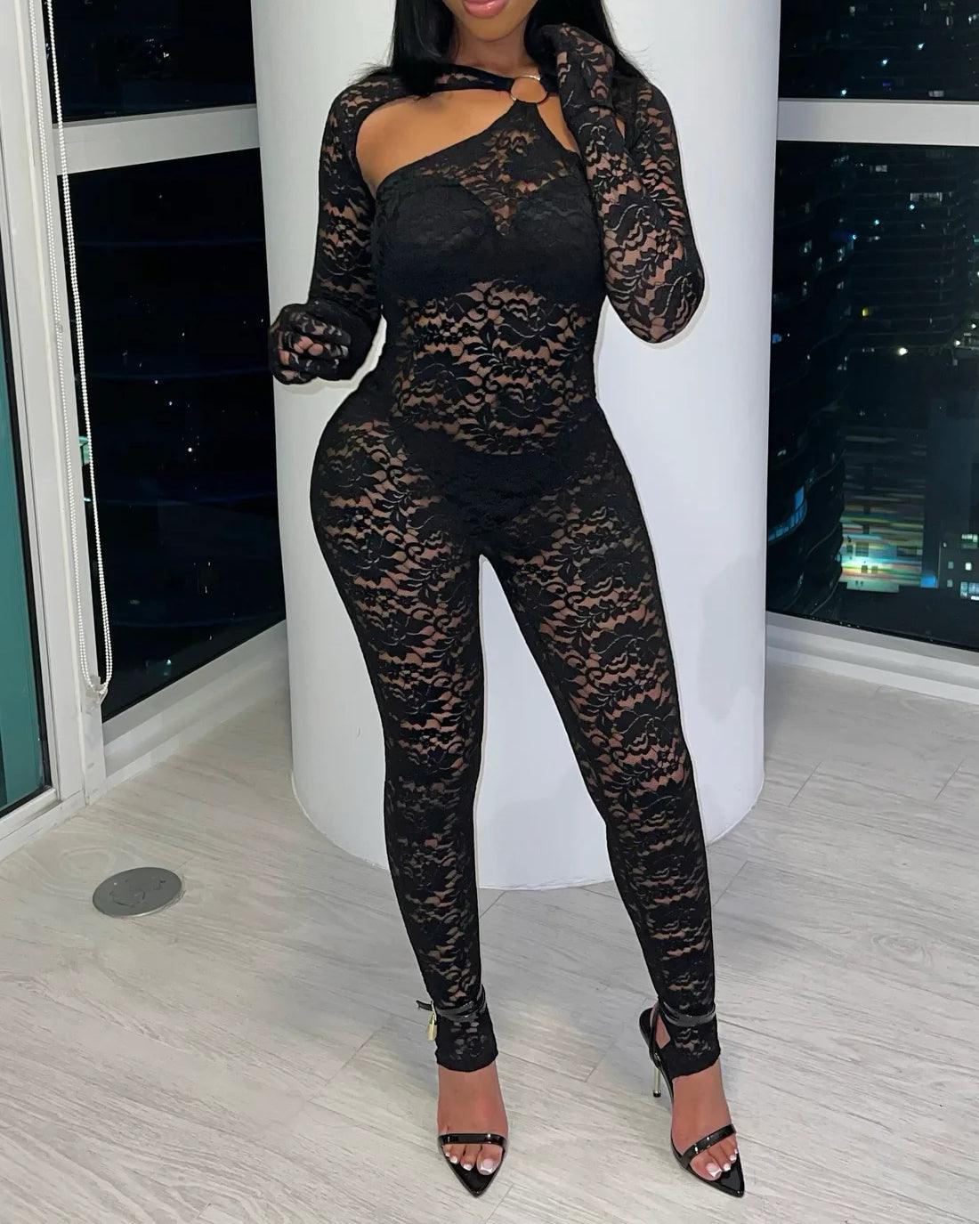 Black Lace Sexy Jumpsuit - Wishe